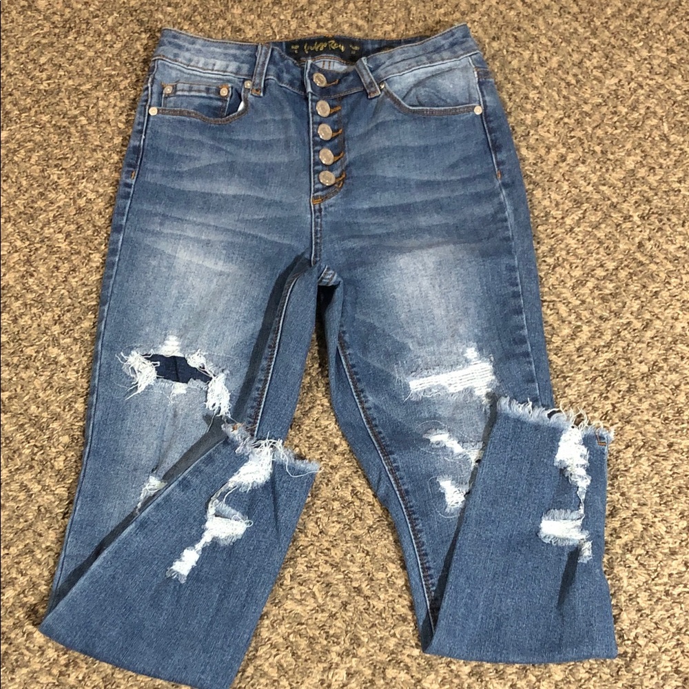 Indigo Rein Blue Distressed Cropped Jeans